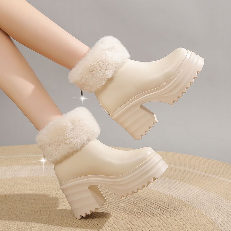 韓國東大門 羊羔翻毛厚底雪靴 保暖內刷毛羊羔毛 防水雪靴 雪地靴 增高 厚底 靴子 短筒靴 保暖靴 內鋪毛 3001A-細節圖3