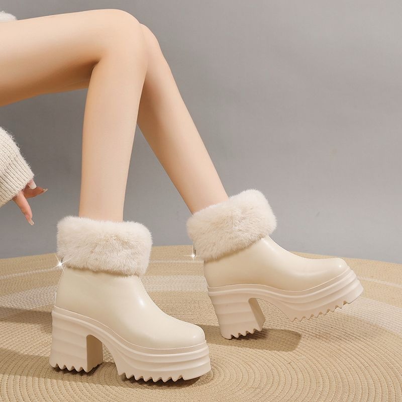 韓國東大門 羊羔翻毛厚底雪靴 保暖內刷毛羊羔毛 防水雪靴 雪地靴 增高 厚底 靴子 短筒靴 保暖靴 內鋪毛 3001A-細節圖4