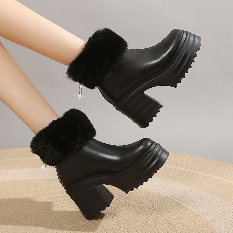 韓國東大門 羊羔翻毛厚底雪靴 保暖內刷毛羊羔毛 防水雪靴 雪地靴 增高 厚底 靴子 短筒靴 保暖靴 內鋪毛 3001A-細節圖5