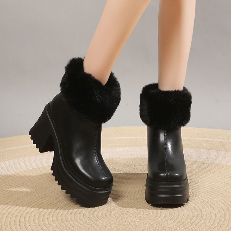 韓國東大門 羊羔翻毛厚底雪靴 保暖內刷毛羊羔毛 防水雪靴 雪地靴 增高 厚底 靴子 短筒靴 保暖靴 內鋪毛 3001A-細節圖6