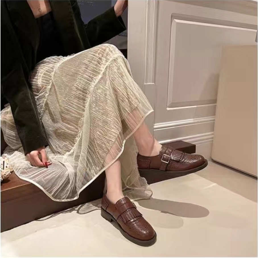 復古流蘇雕花小皮鞋 樂福小皮鞋 厚底大粗跟 方頭紳士鞋 復古英倫風 包鞋 厚底鞋 鬆糕底 增高底 紳士鞋 H8271-細節圖3