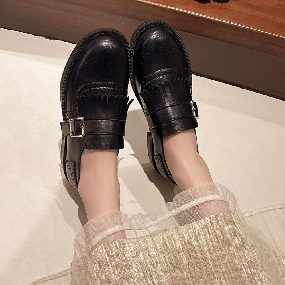 復古流蘇雕花小皮鞋 樂福小皮鞋 厚底大粗跟 方頭紳士鞋 復古英倫風 包鞋 厚底鞋 鬆糕底 增高底 紳士鞋 H8271-細節圖9