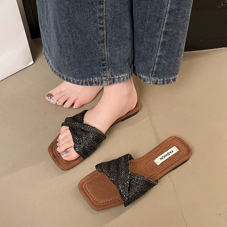 韓國東大門 質感扭結拖鞋 羅馬鞋 平底涼拖鞋 平底涼鞋 女生涼拖鞋 防滑涼拖鞋 舒適拖鞋 防滑橡膠底 海灘拖 H1101-細節圖4