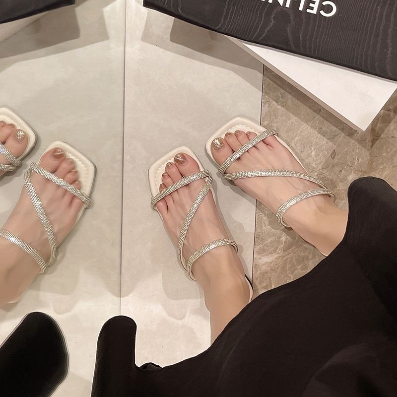 法式小香風涼拖鞋 水鑽一字拖鞋 韓版拖鞋 韓版毛呢拖鞋 顯瘦拖鞋 顯腿長 室內鞋 平底沙灘涼拖鞋 H2719-細節圖7