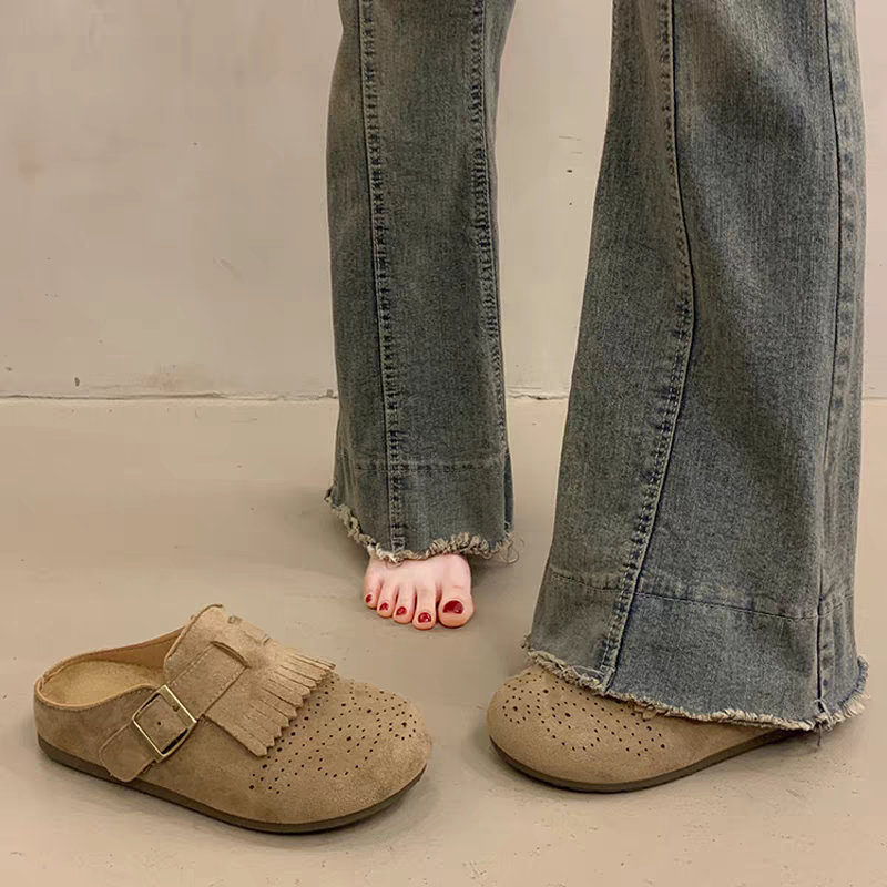 大尺碼42 韓國同款 懶人拖 軟Q底 包頭鞋 半包鞋 懶人鞋 半拖 包頭拖鞋 涼鞋 拖鞋女 室內拖鞋 外穿拖鞋H7938-細節圖5