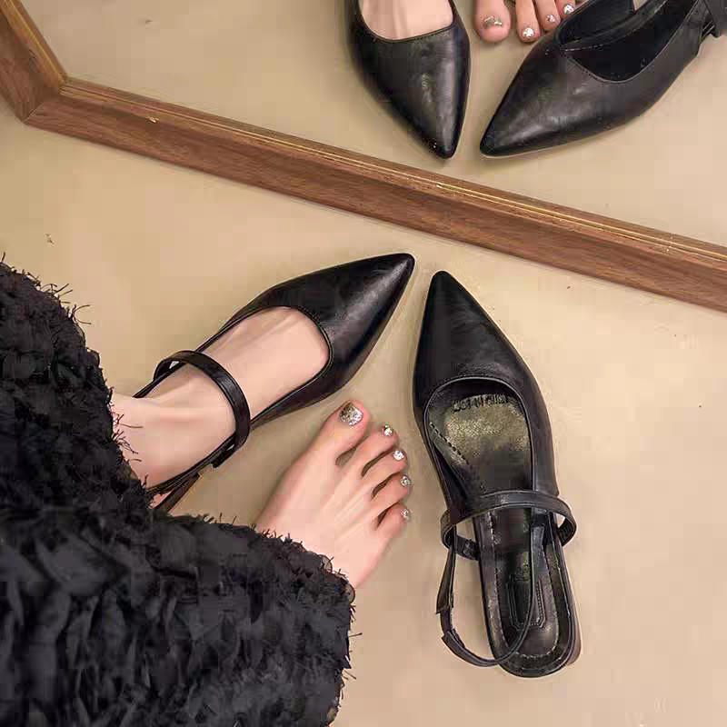 韓國東大門 尖頭跟鞋 瑪麗珍鞋後帶涼鞋 尖頭前包後涼鞋 尖頭跟鞋 低跟鞋 涼鞋 尖頭鞋 OL 通勤 瑪麗珍鞋 G6250-細節圖3