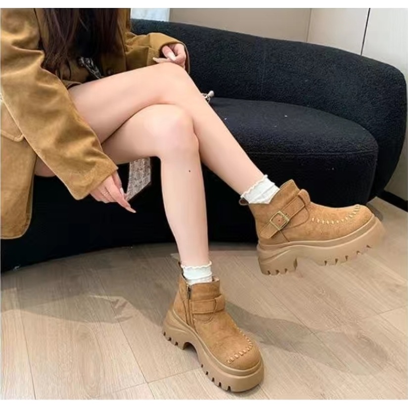 韓國東大門 可愛麂皮毛毛圓頭雪靴 舒適保暖雪靴 厚底毛毛雪靴 內刷毛羊羔毛 雪地靴 增高 厚底 短筒 保暖靴 9-1-細節圖5