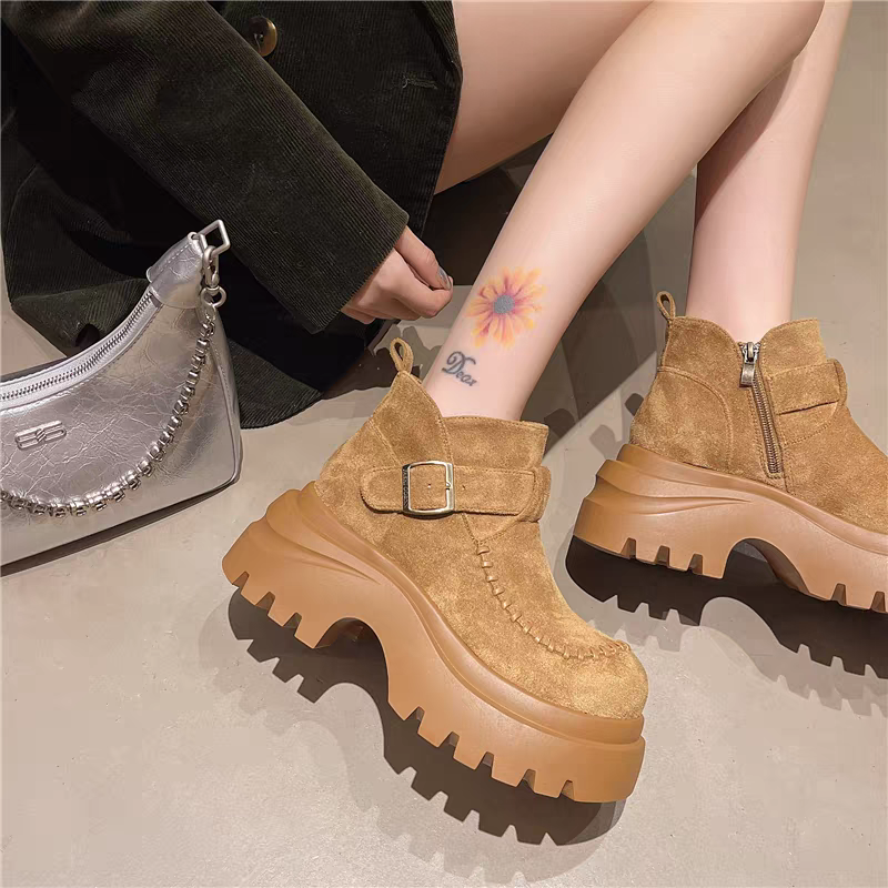 韓國東大門 可愛麂皮毛毛圓頭雪靴 舒適保暖雪靴 厚底毛毛雪靴 內刷毛羊羔毛 雪地靴 增高 厚底 短筒 保暖靴 9-1-細節圖7