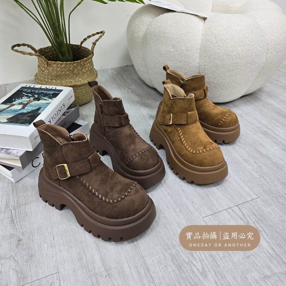 韓國東大門 可愛麂皮毛毛圓頭雪靴 舒適保暖雪靴 厚底毛毛雪靴 內刷毛羊羔毛 雪地靴 增高 厚底 短筒 保暖靴 9-1-細節圖8