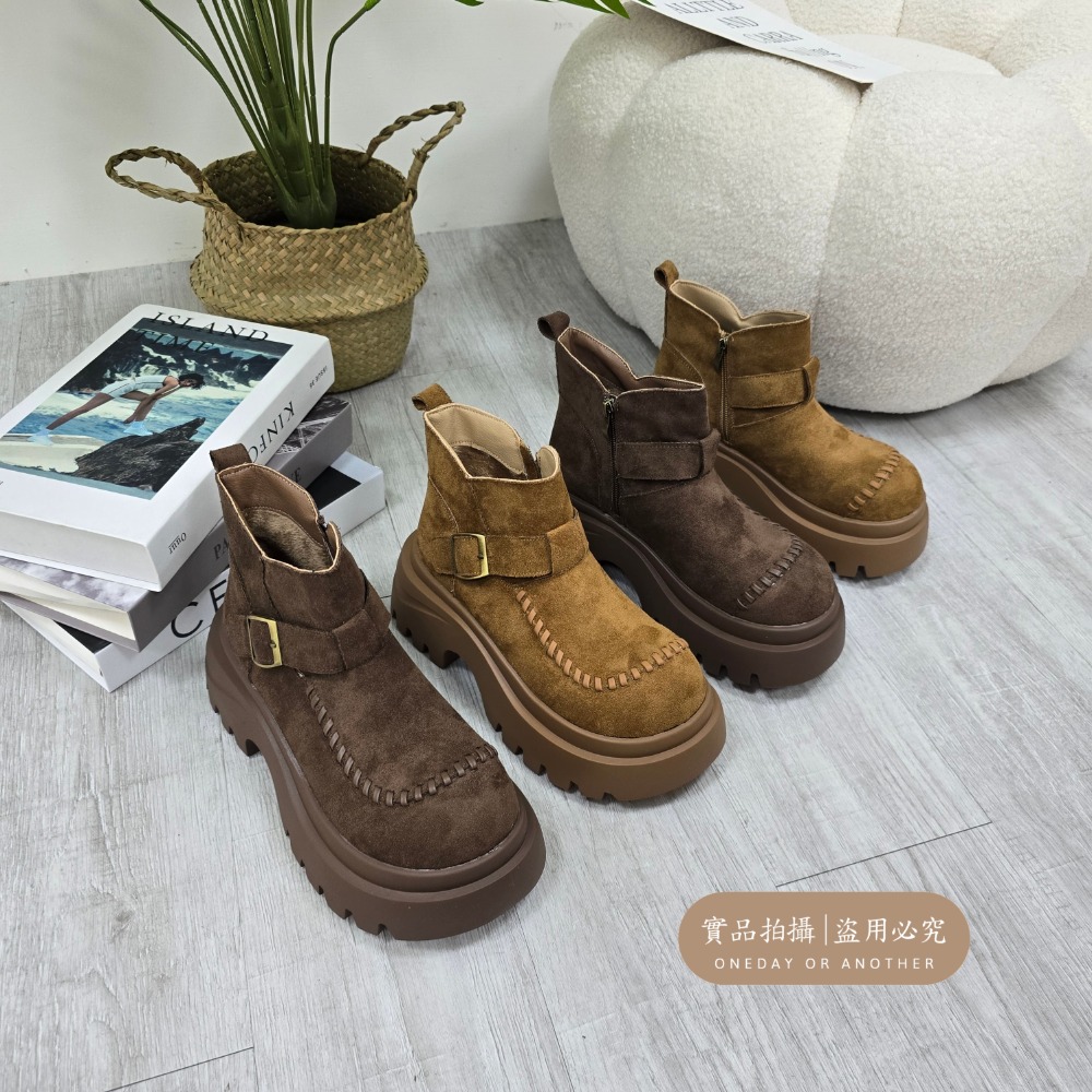 韓國東大門 可愛麂皮毛毛圓頭雪靴 舒適保暖雪靴 厚底毛毛雪靴 內刷毛羊羔毛 雪地靴 增高 厚底 短筒 保暖靴 9-1-細節圖10