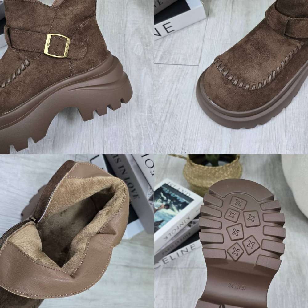 韓國東大門 可愛麂皮毛毛圓頭雪靴 舒適保暖雪靴 厚底毛毛雪靴 內刷毛羊羔毛 雪地靴 增高 厚底 短筒 保暖靴 9-1-細節圖11