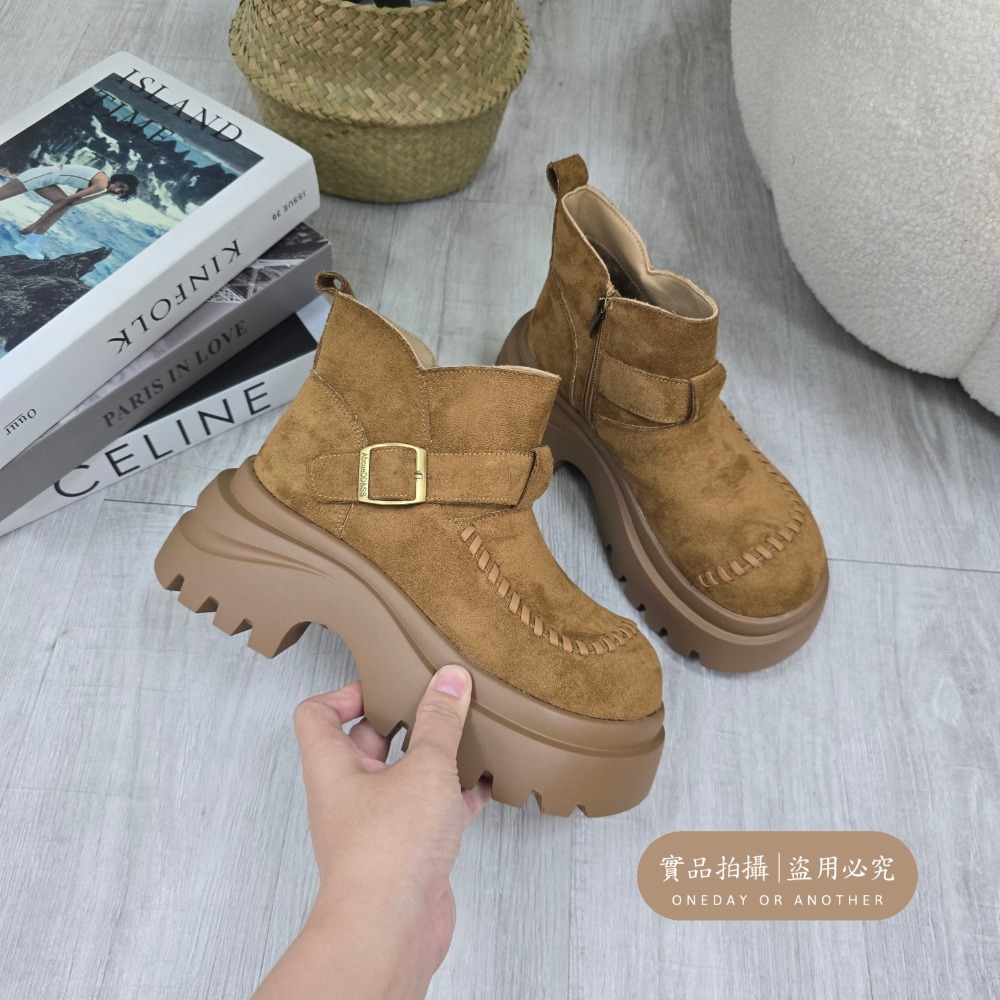 韓國東大門 可愛麂皮毛毛圓頭雪靴 舒適保暖雪靴 厚底毛毛雪靴 內刷毛羊羔毛 雪地靴 增高 厚底 短筒 保暖靴 9-1-規格圖11