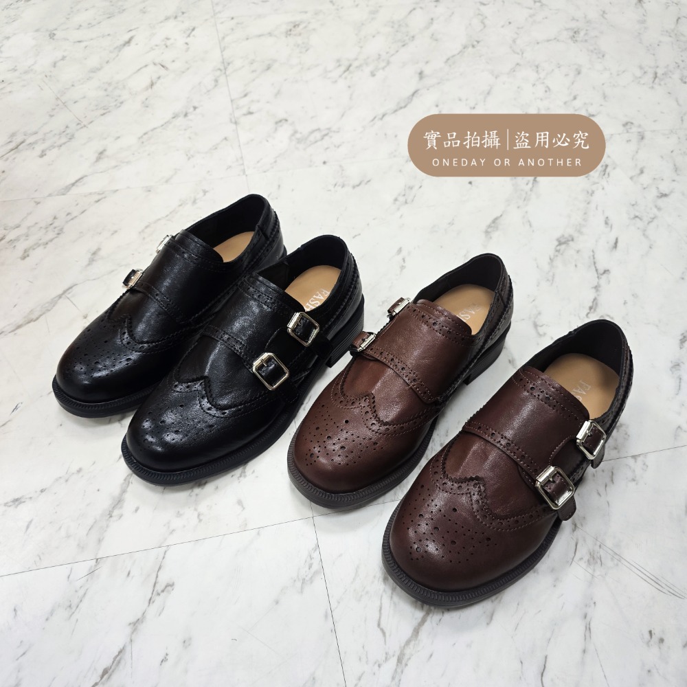 韓國東大門 雕花皮革雙扣環低跟包鞋 復古厚底 粗跟樂福鞋 學生鞋 OL上班鞋 牛津鞋 樂福鞋 皮鞋 鞋子 軟底H9081-細節圖8