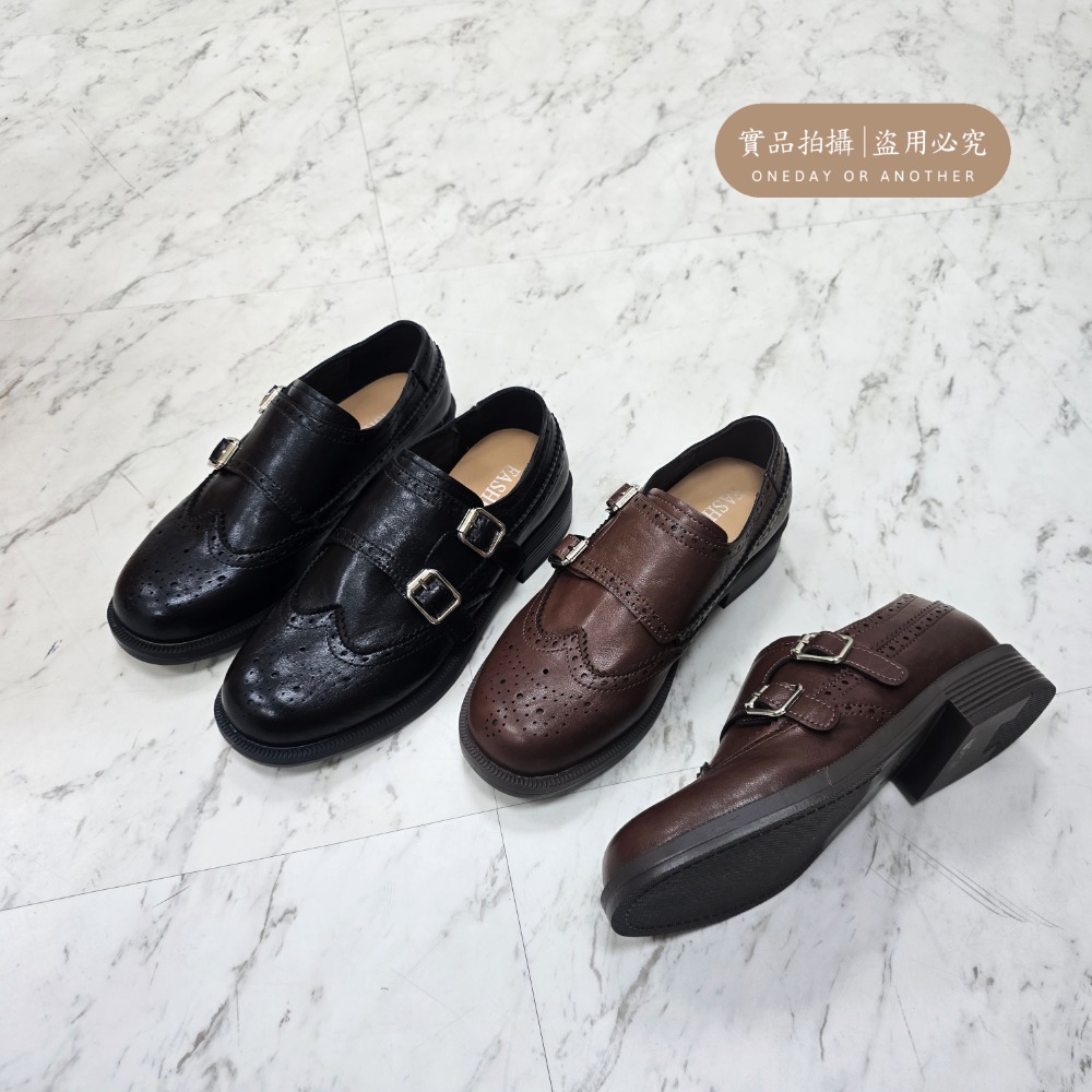 韓國東大門 雕花皮革雙扣環低跟包鞋 復古厚底 粗跟樂福鞋 學生鞋 OL上班鞋 牛津鞋 樂福鞋 皮鞋 鞋子 軟底H9081-細節圖9