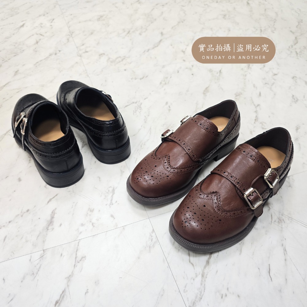 韓國東大門 雕花皮革雙扣環低跟包鞋 復古厚底 粗跟樂福鞋 學生鞋 OL上班鞋 牛津鞋 樂福鞋 皮鞋 鞋子 軟底H9081-細節圖10