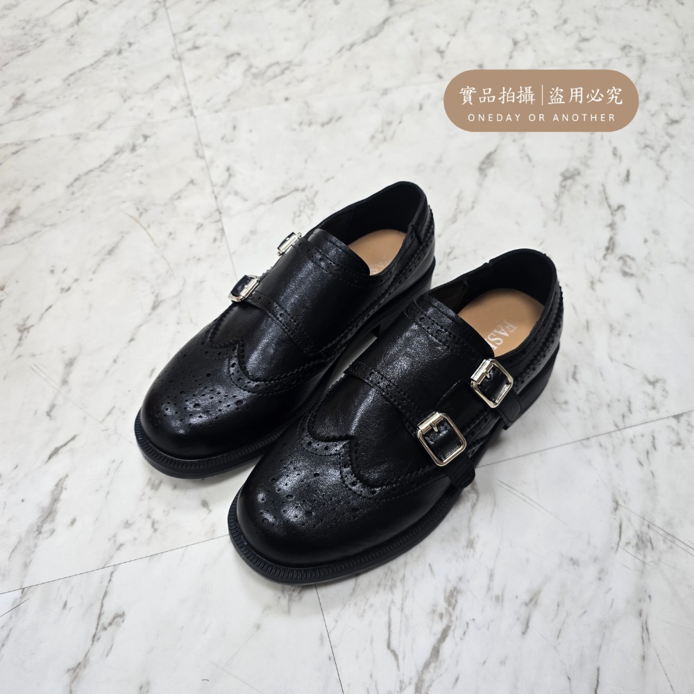 韓國東大門 雕花皮革雙扣環低跟包鞋 復古厚底 粗跟樂福鞋 學生鞋 OL上班鞋 牛津鞋 樂福鞋 皮鞋 鞋子 軟底H9081-規格圖11