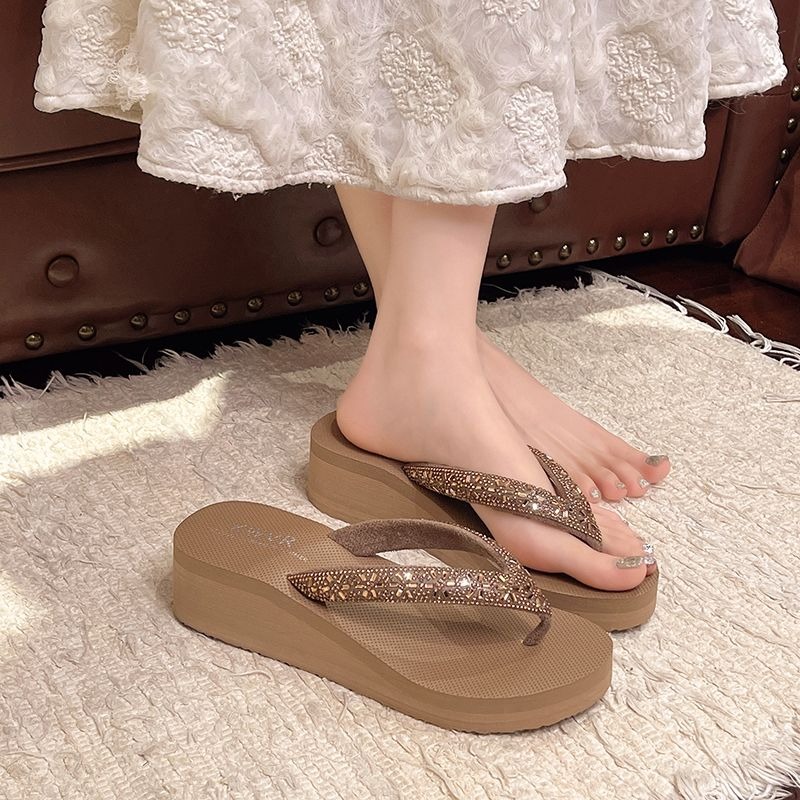 水鑽夾腳厚底拖鞋 超輕量 寬帶 夾腳拖鞋 人字拖 拖鞋 沙灘拖鞋 防滑拖鞋 女款 沙灘鞋 海灘 海邊 QQ113-細節圖8