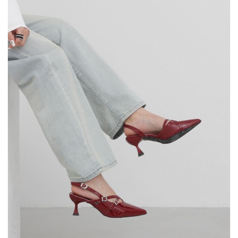 韓國東大門 尖頭跟鞋 瑪麗珍鞋後帶涼鞋 尖頭前包後涼鞋 尖頭跟鞋 低跟鞋 涼鞋 尖頭鞋 OL 通勤 瑪麗珍鞋 H855-細節圖6