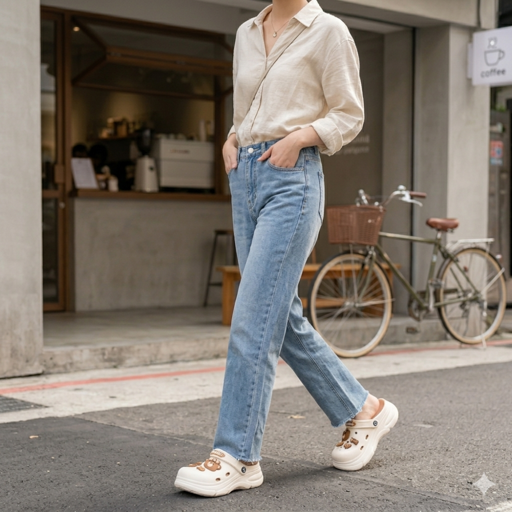 可愛 小熊 洞洞鞋 女 夏季 外穿 踩屎感 涼拖鞋 厚底 增高 奶油色 軟底 防滑 沙灘鞋 韓版 懶人拖 QQ8189-細節圖2
