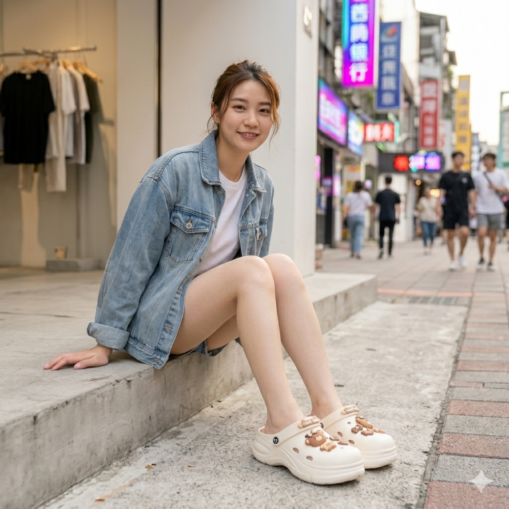 可愛 小熊 洞洞鞋 女 夏季 外穿 踩屎感 涼拖鞋 厚底 增高 奶油色 軟底 防滑 沙灘鞋 韓版 懶人拖 QQ8189-細節圖3