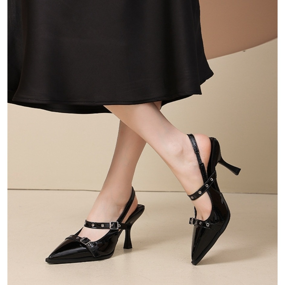 韓國東大門 尖頭跟鞋 瑪麗珍鞋後帶涼鞋 尖頭前包後涼鞋 尖頭跟鞋 低跟鞋 涼鞋 尖頭鞋 OL通勤 瑪麗珍鞋 G3398-細節圖3