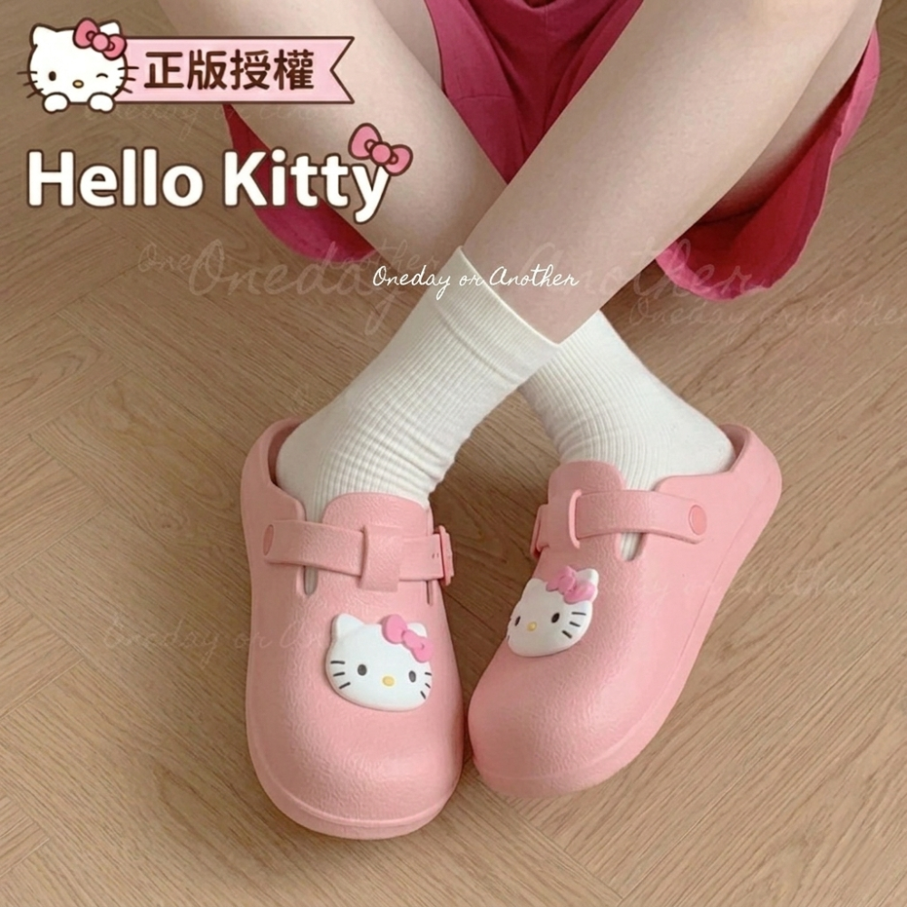 三麗鷗 凱蒂貓  Hello Kitty 勃肯 洞洞鞋 厚底 拖鞋 穆勒鞋 kitty包頭鞋 懶人鞋 防水拖825860-細節圖2