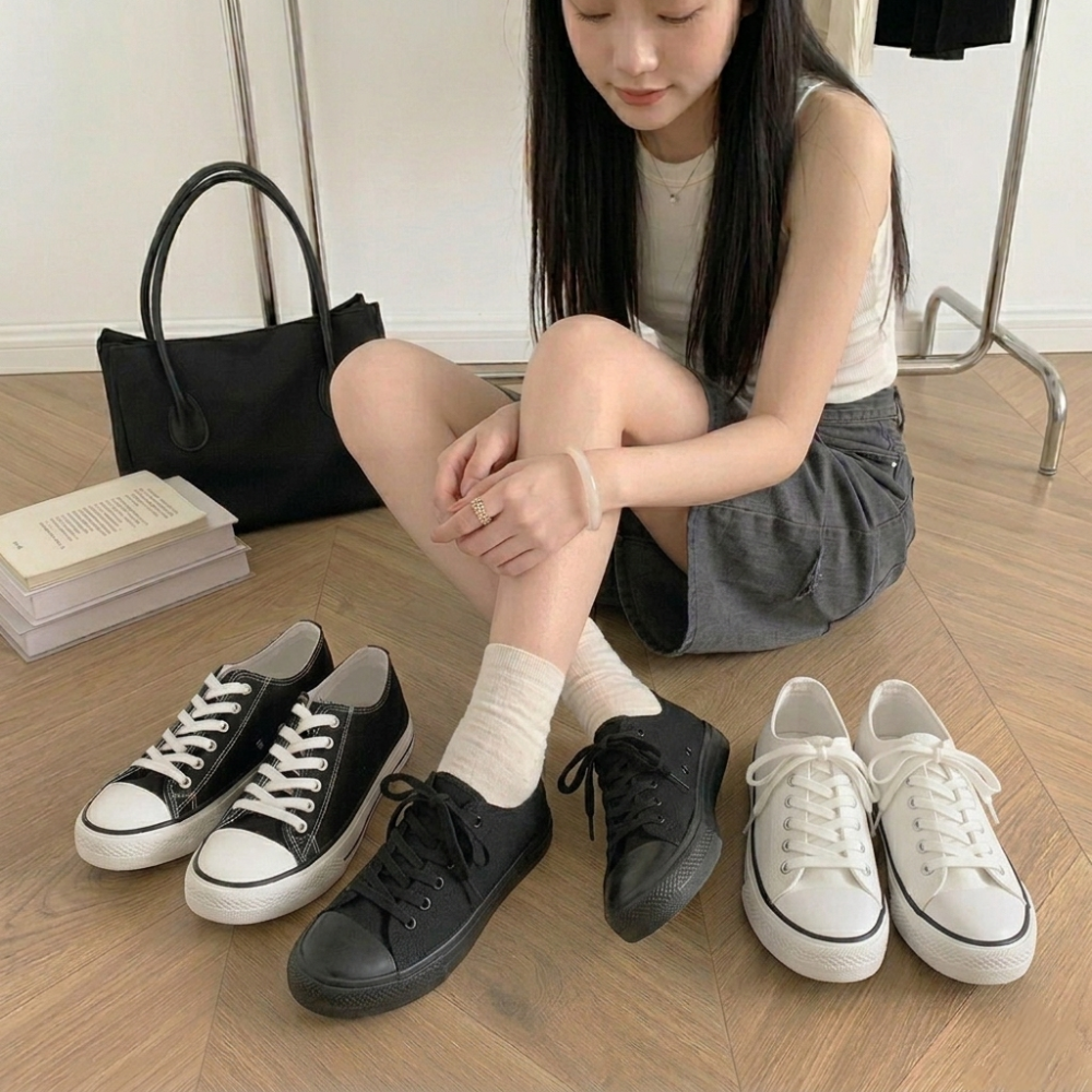 經典流行百搭素面高筒帆布鞋 休閒鞋 基本款 百搭時尚 韓妞必備 文青風格 運動鞋 帆布鞋 平底鞋 簡約 A01 H01-細節圖7