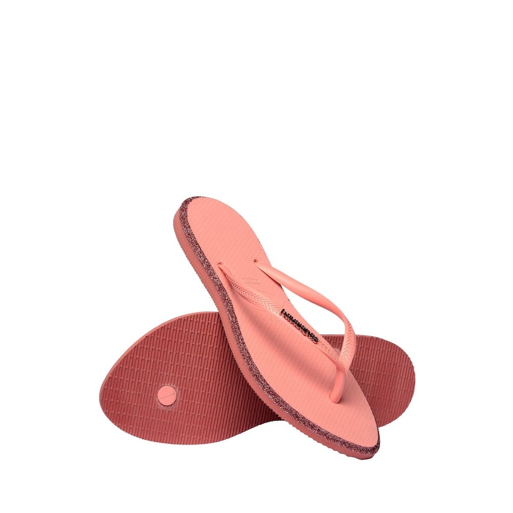 Havaianas哈瓦仕 Slim 細帶 亮粉 金蔥 邊框 夾腳拖 女 人字拖 涼拖鞋 海灘 巴西 橡膠 正版 粉 黑-細節圖5