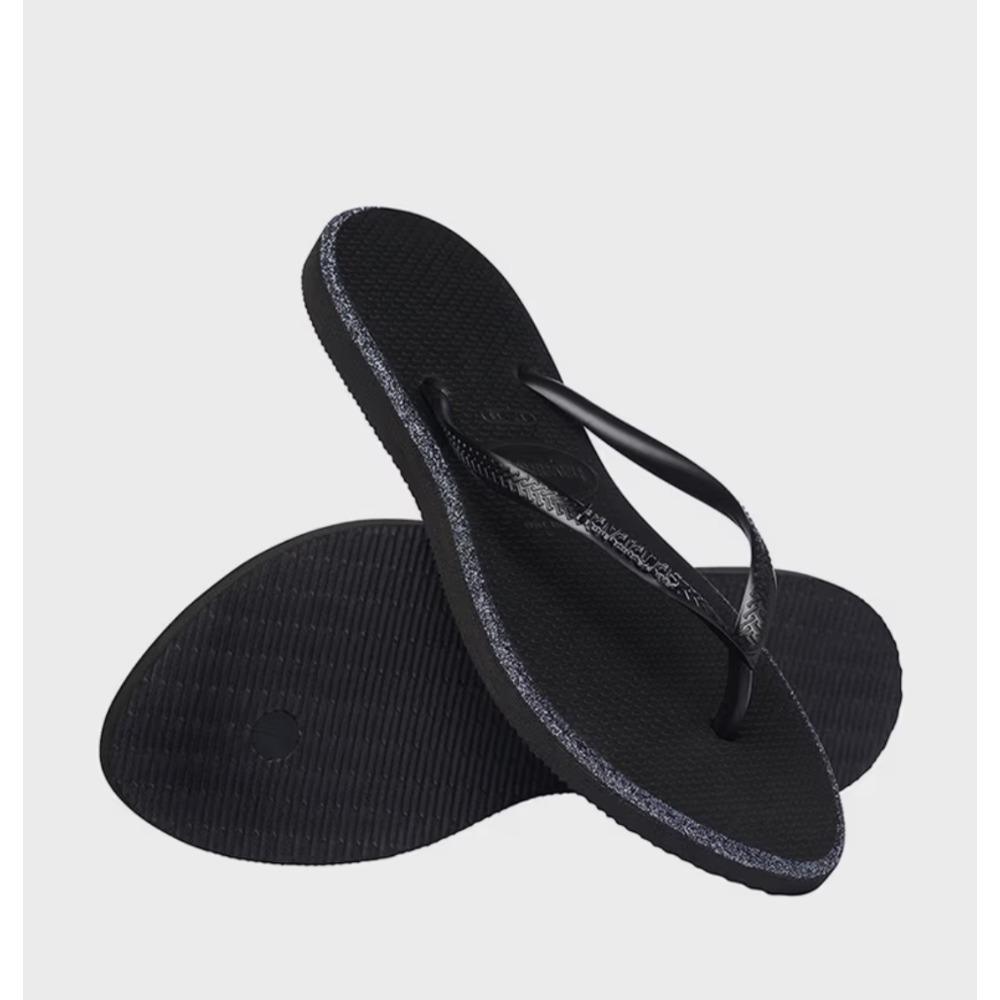 Havaianas哈瓦仕 Slim 細帶 亮粉 金蔥 邊框 夾腳拖 女 人字拖 涼拖鞋 海灘 巴西 橡膠 正版 粉 黑-細節圖7