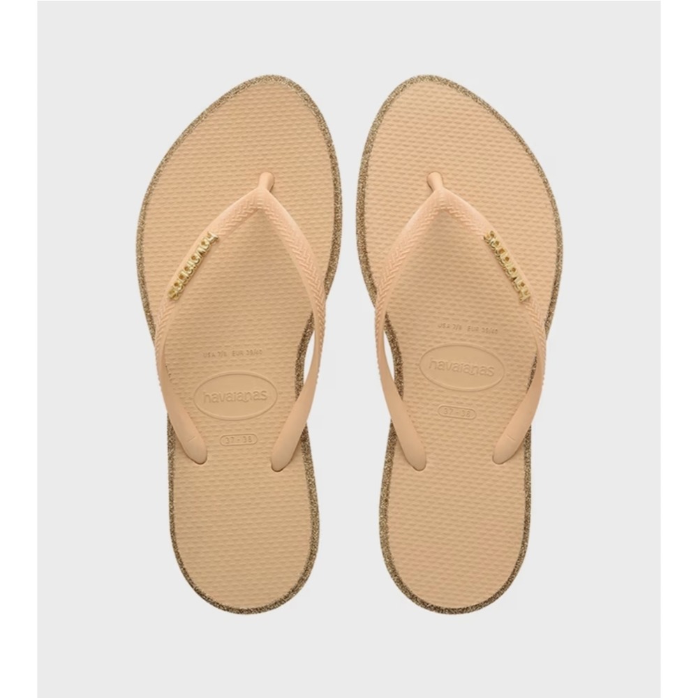 Havaianas哈瓦仕 Slim 細帶 亮粉 金蔥 邊框 夾腳拖 女 人字拖 涼拖鞋 海灘 巴西 橡膠 正版 粉 黑-細節圖8