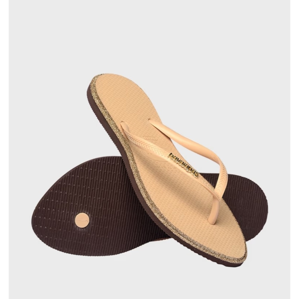 Havaianas哈瓦仕 Slim 細帶 亮粉 金蔥 邊框 夾腳拖 女 人字拖 涼拖鞋 海灘 巴西 橡膠 正版 粉 黑-細節圖9