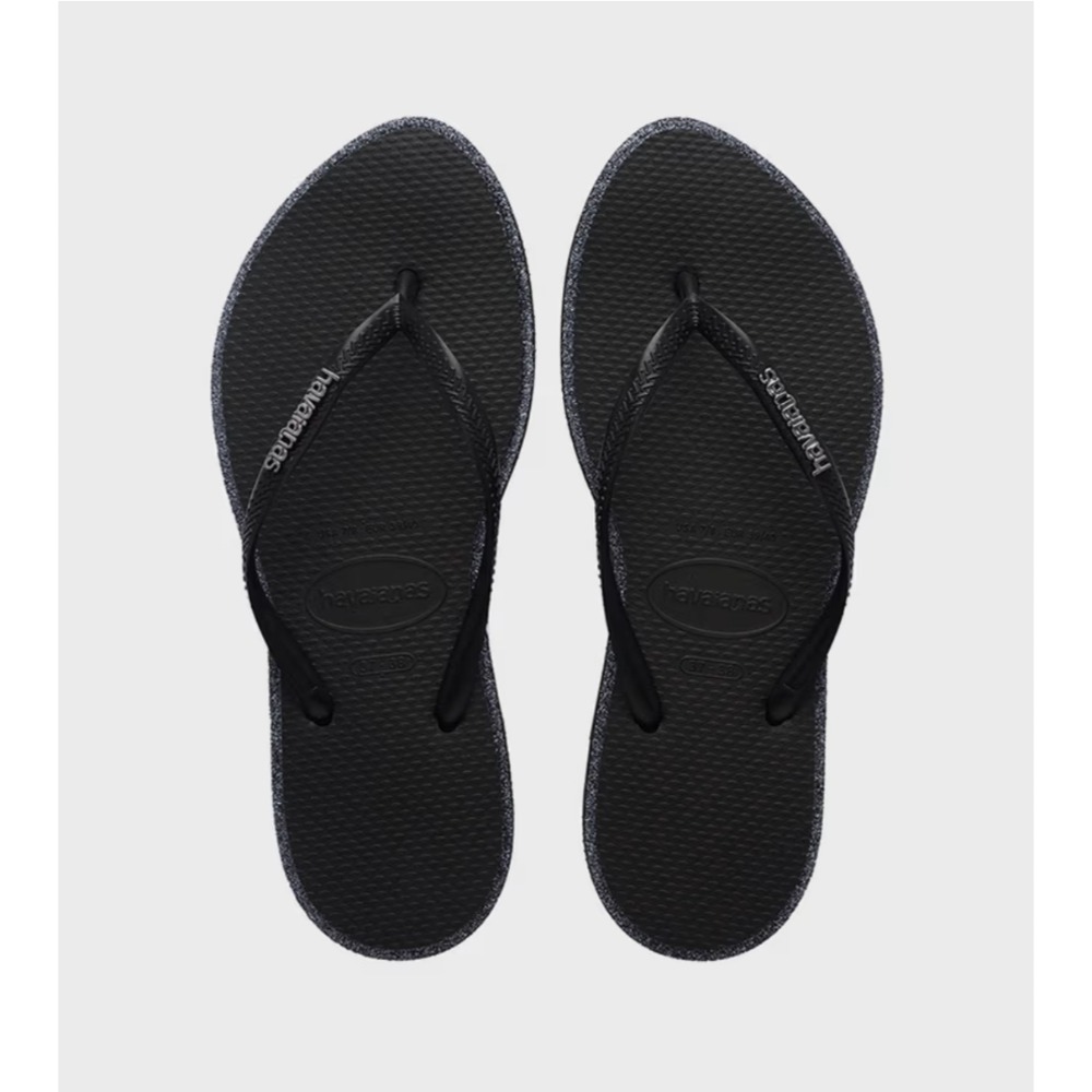 Havaianas哈瓦仕 Slim 細帶 亮粉 金蔥 邊框 夾腳拖 女 人字拖 涼拖鞋 海灘 巴西 橡膠 正版 粉 黑-規格圖9