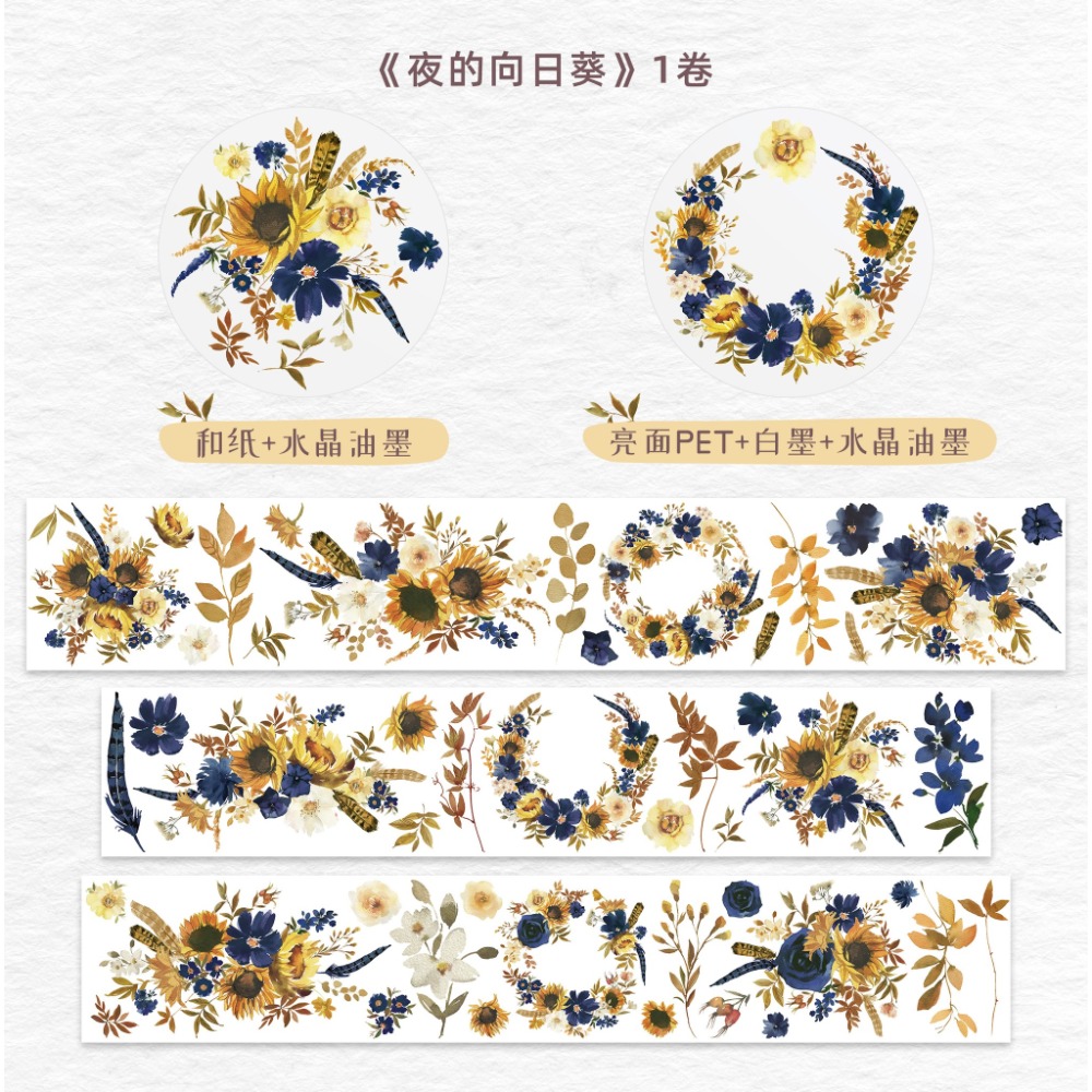 [分裝] 加拿大WT原創 春日游/夜的向日葵/花深煦色/新晴花朝/霜色盡染 亮面PET 紙膠帶-規格圖1