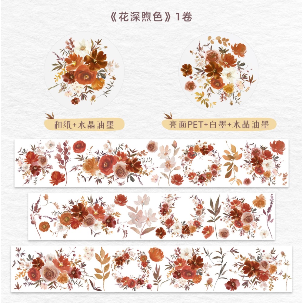 [分裝] 加拿大WT原創 春日游/夜的向日葵/花深煦色/新晴花朝/霜色盡染 亮面PET 紙膠帶-規格圖1
