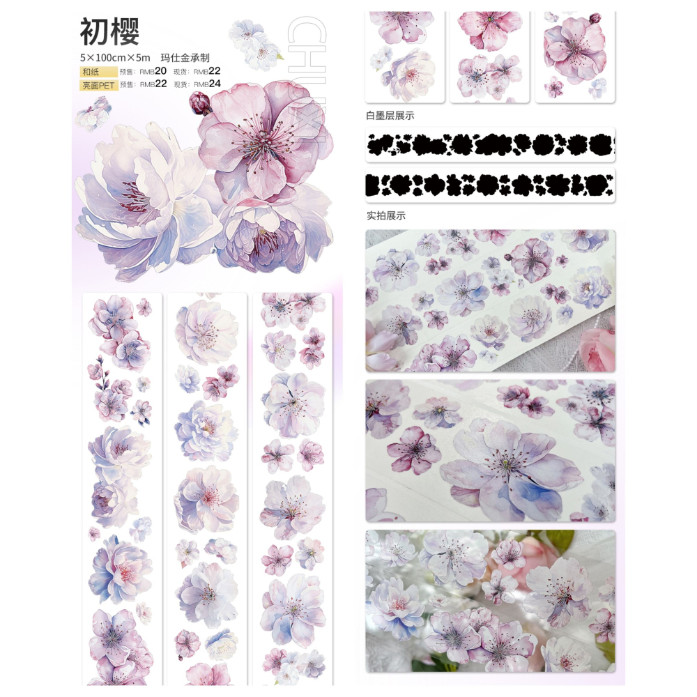 [分裝] 初汐文創工作室 初櫻/茶色 亮面PET 紙膠帶-細節圖2