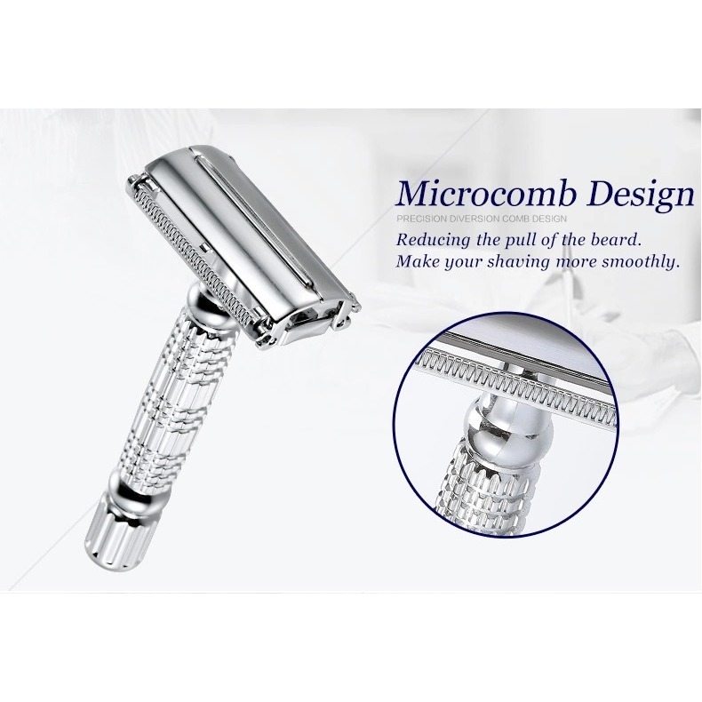 BAILI 百利旋開封閉式刀架 傳統刮鬍刀 閃光銀 - 傳統 雙刃 雙面 手動 老式 安全 刮鬍刀-細節圖4