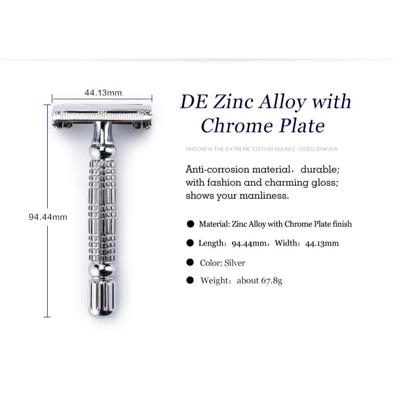 BAILI 百利旋開封閉式刀架 傳統刮鬍刀 閃光銀 - 傳統 雙刃 雙面 手動 老式 安全 刮鬍刀-細節圖6