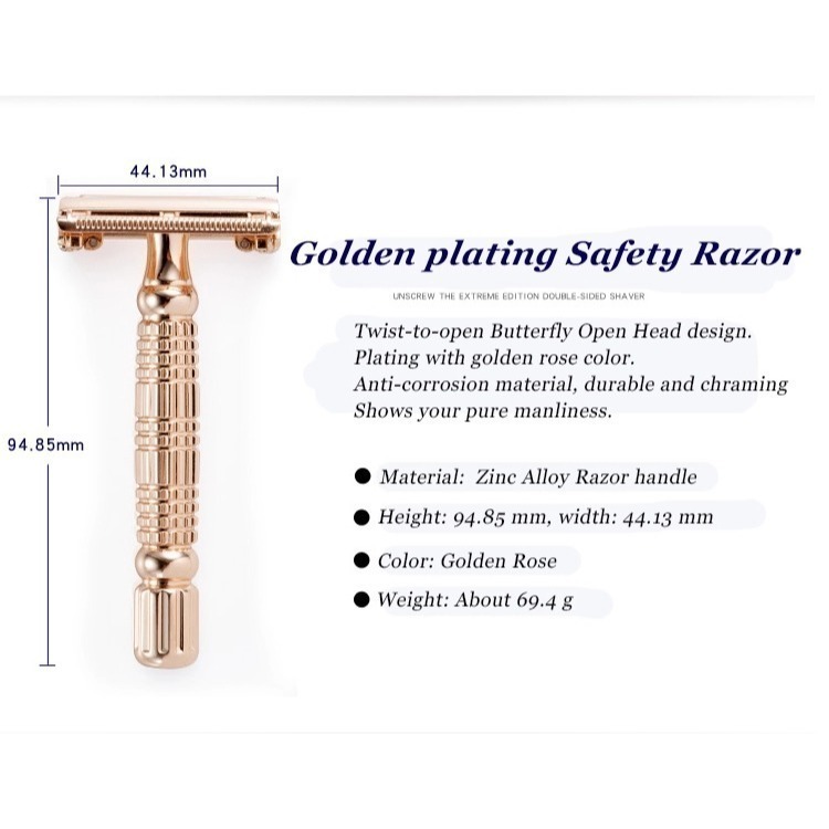 BAILI 百利旋開封閉式刀架 傳統刮鬍刀 玫瑰金 - 傳統 雙刃 雙面 手動 老式 安全 刮鬍刀-細節圖5
