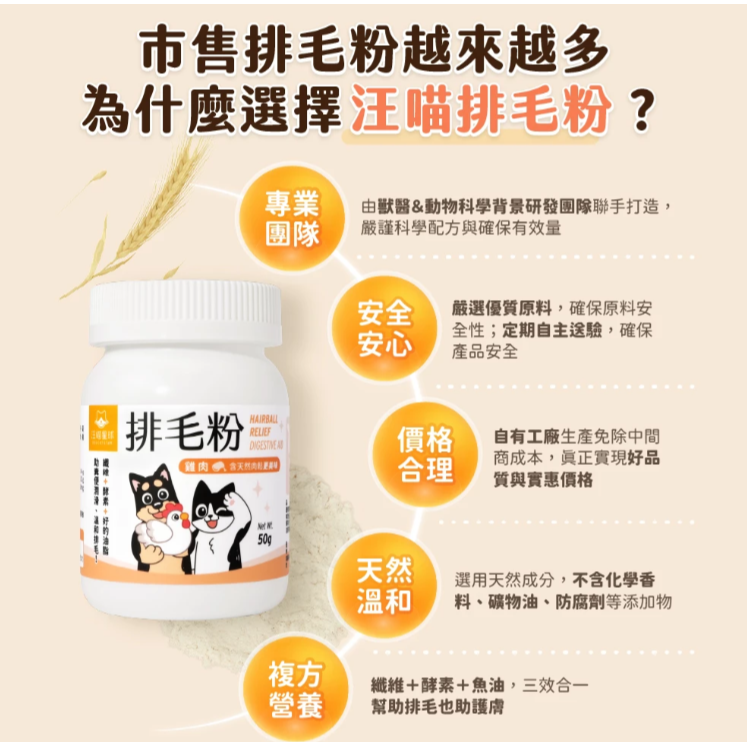 貓狗夢公園🐱🐶｜【汪喵星球】寵物天然 排毛粉 50g 取代化毛膏 幫助腸胃蠕動 天然植物纖維 日本酵素 印度洋車前-細節圖5