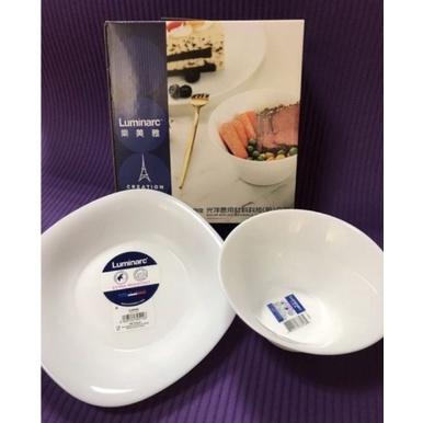 Luminarc 樂美雅 時尚餐盤 深盤 盤子 沙拉碗 白玉玻璃 樂美雅餐盤組 二入 一盤一碗