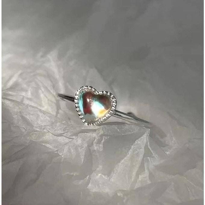 月光石極光愛心開口戒指-細節圖2