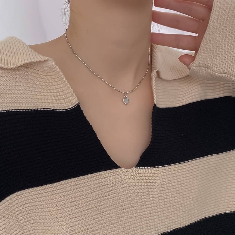 白玉愛心吊墜項鍊-細節圖2