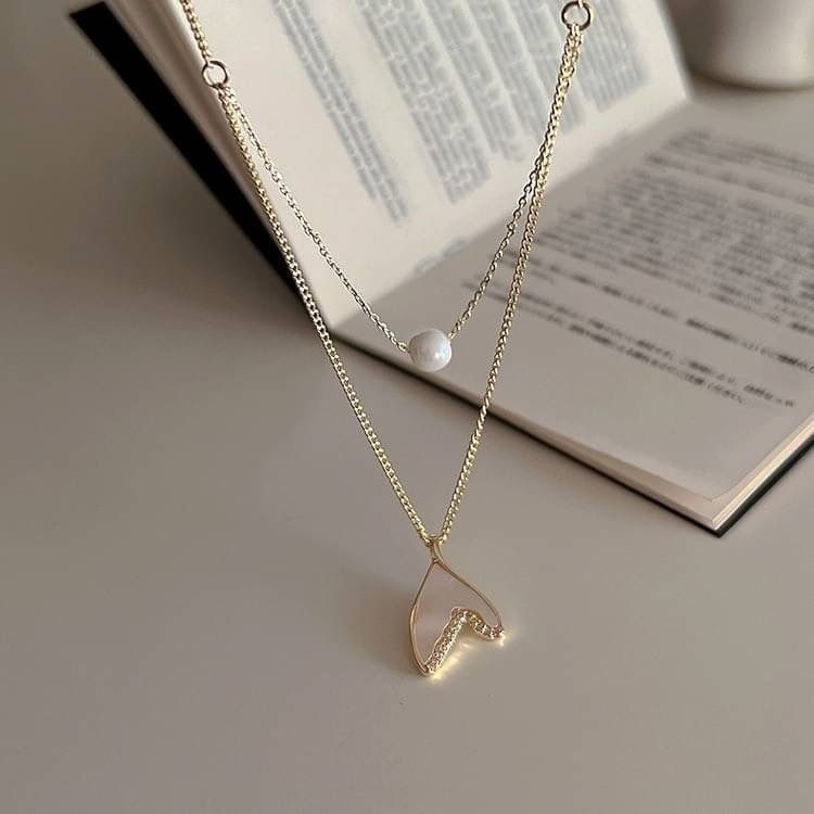小眾設計貝殼魚尾珍珠項鍊-細節圖2