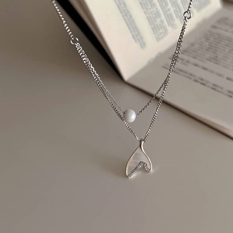 小眾設計貝殼魚尾珍珠項鍊-細節圖3