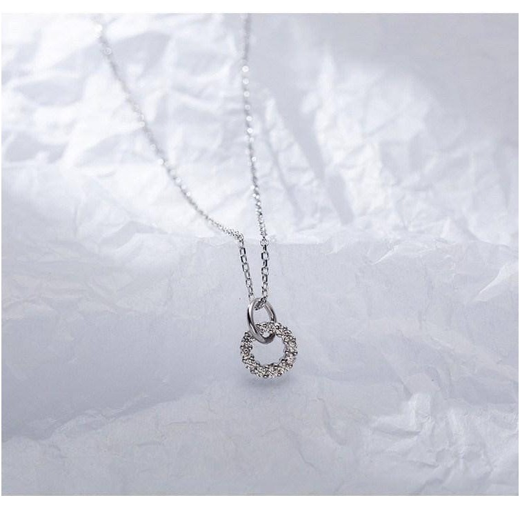 〈925銀〉簡約幾何鑲鑽圓圈項鍊-細節圖2