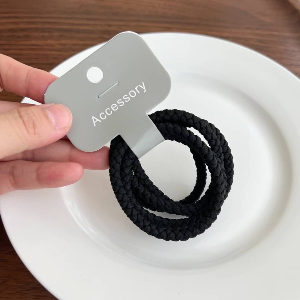 韓國奶咖色編織高彈力髮圈五入-細節圖3