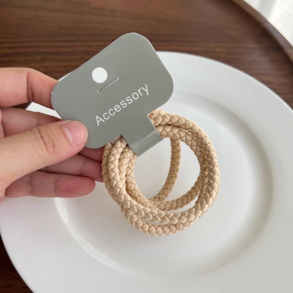 韓國奶咖色編織高彈力髮圈五入-細節圖4
