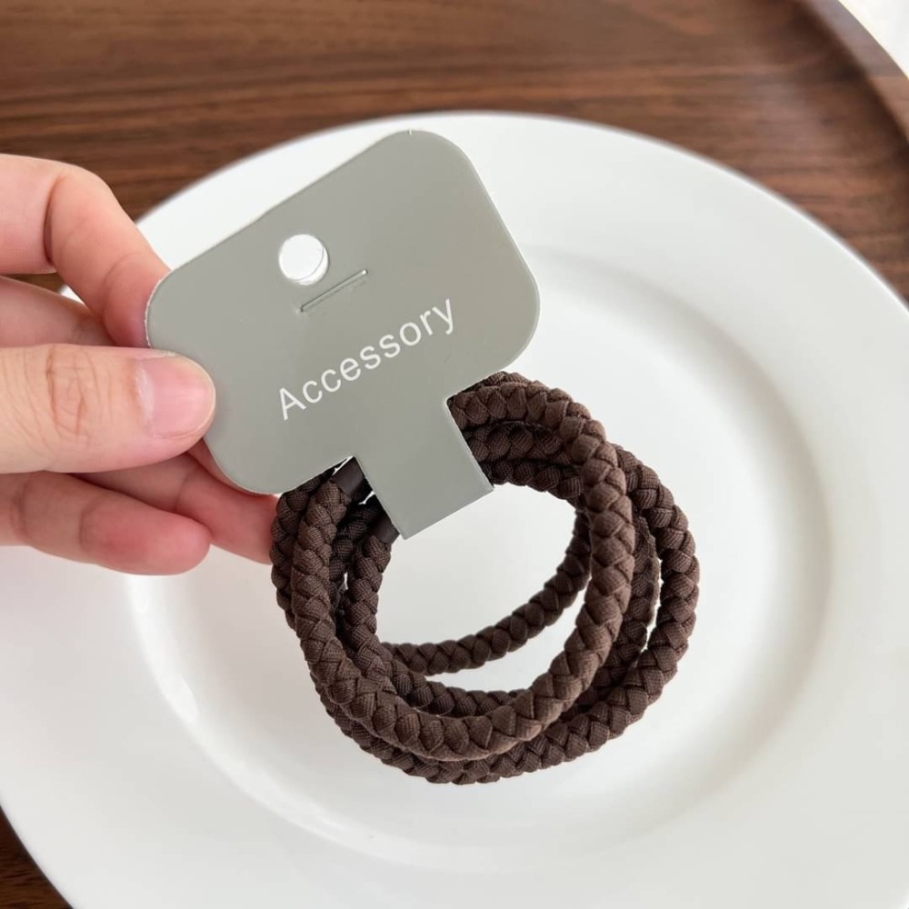 韓國奶咖色編織高彈力髮圈五入-細節圖5