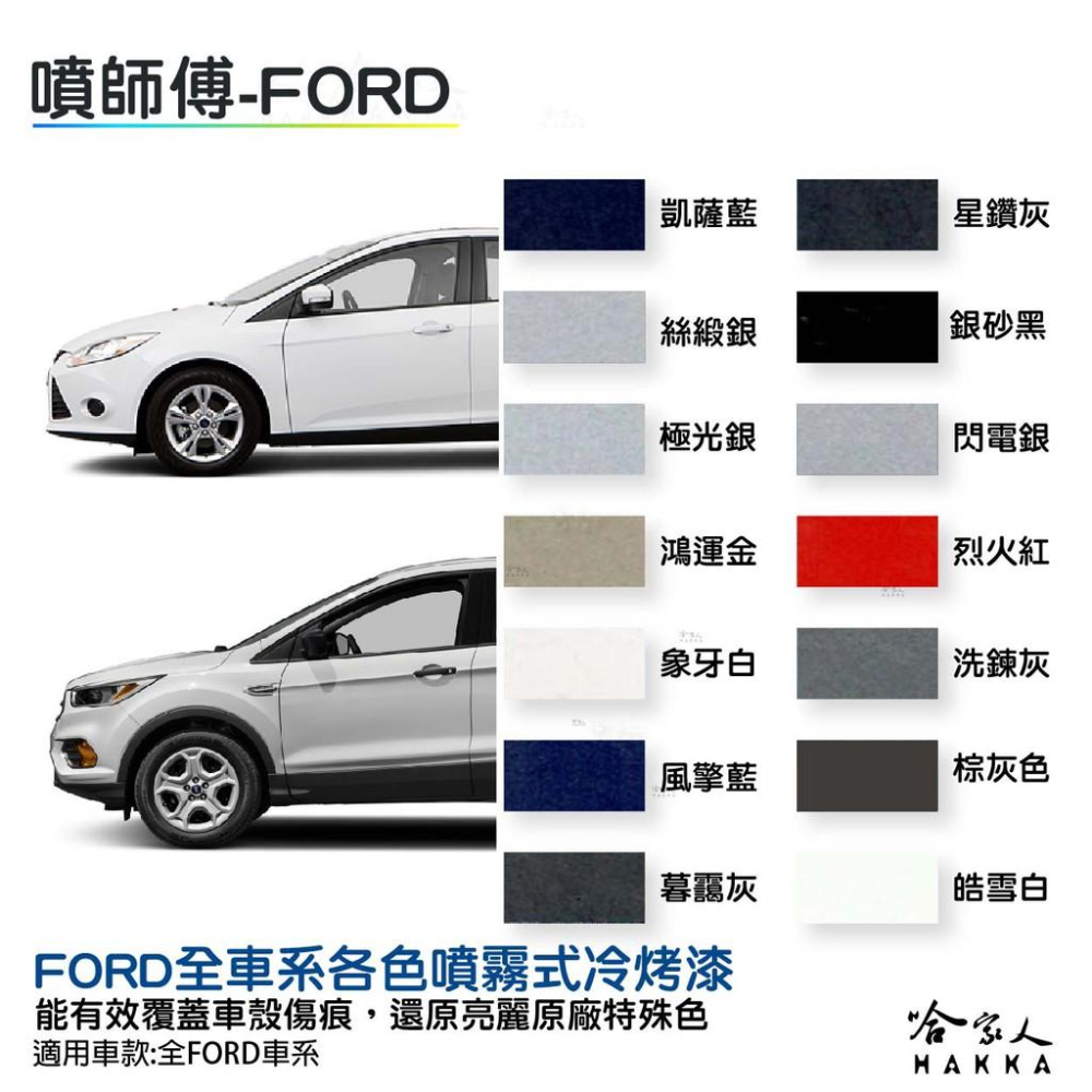 噴師傅 FORD 專用冷烤漆 贈專用刷具 FOCUS KUGA 點漆筆 白色 銀色 灰色 黑 噴漆 刮痕修復 哈家人-細節圖2