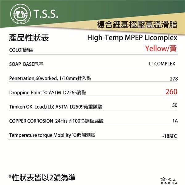 TSS 高溫複合鋰基極壓滑脂 LIEP 附發票 高負荷 耐高溫 黃油 黃油條 潤滑脂 吊車 軸承 培林 潤滑 哈家人-細節圖6